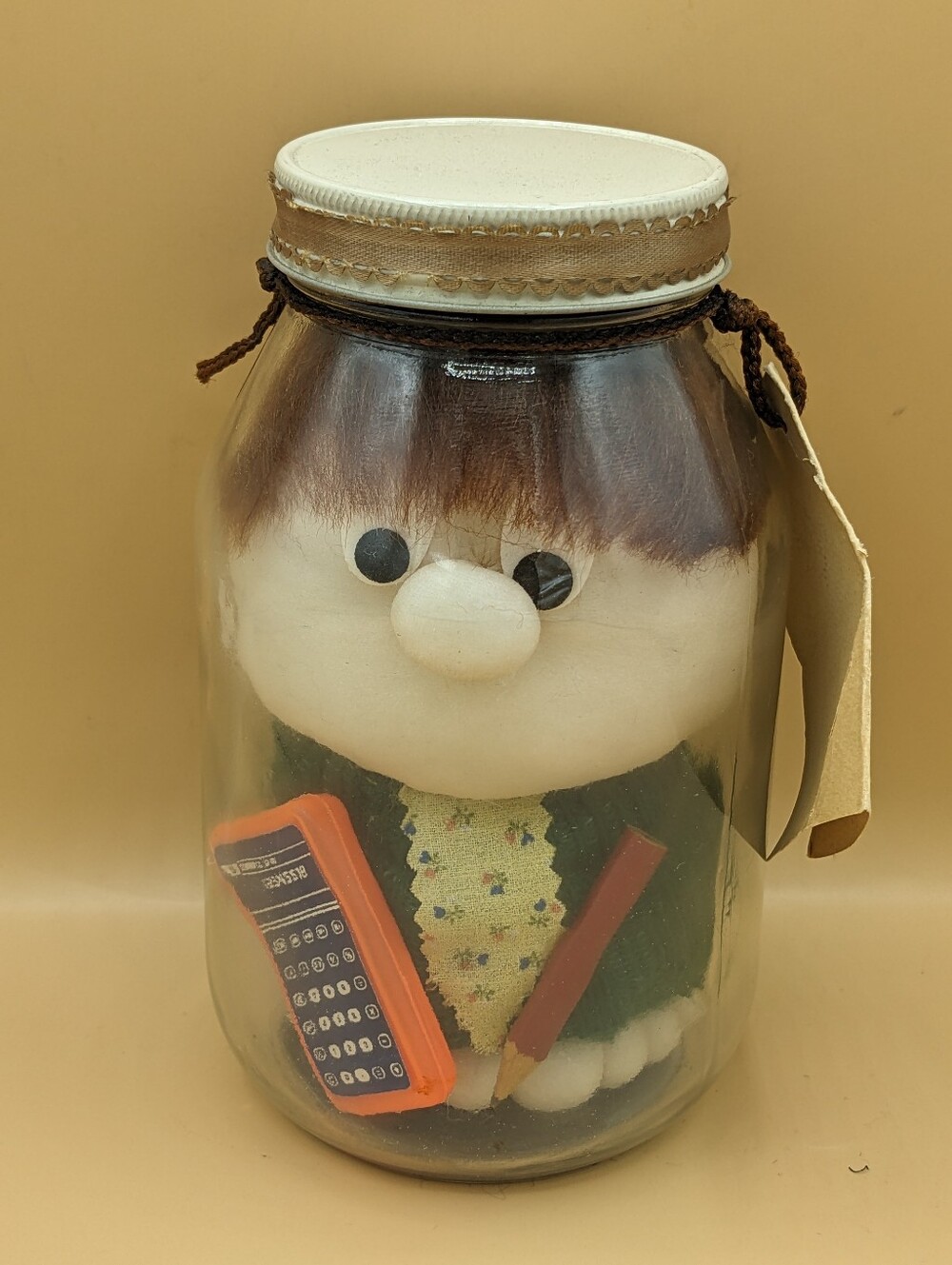 Vintage Accountant N Glass Diane Gifts Inc Plush Figure in Jar Gift 1980s Decor